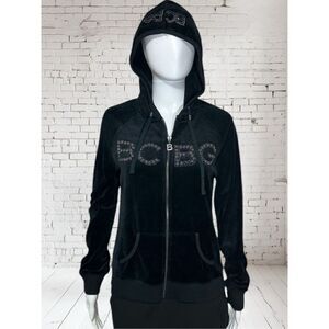 BCBG Black Velour Jeweled Track LOGO Jacket Dead stock Y2K NWT